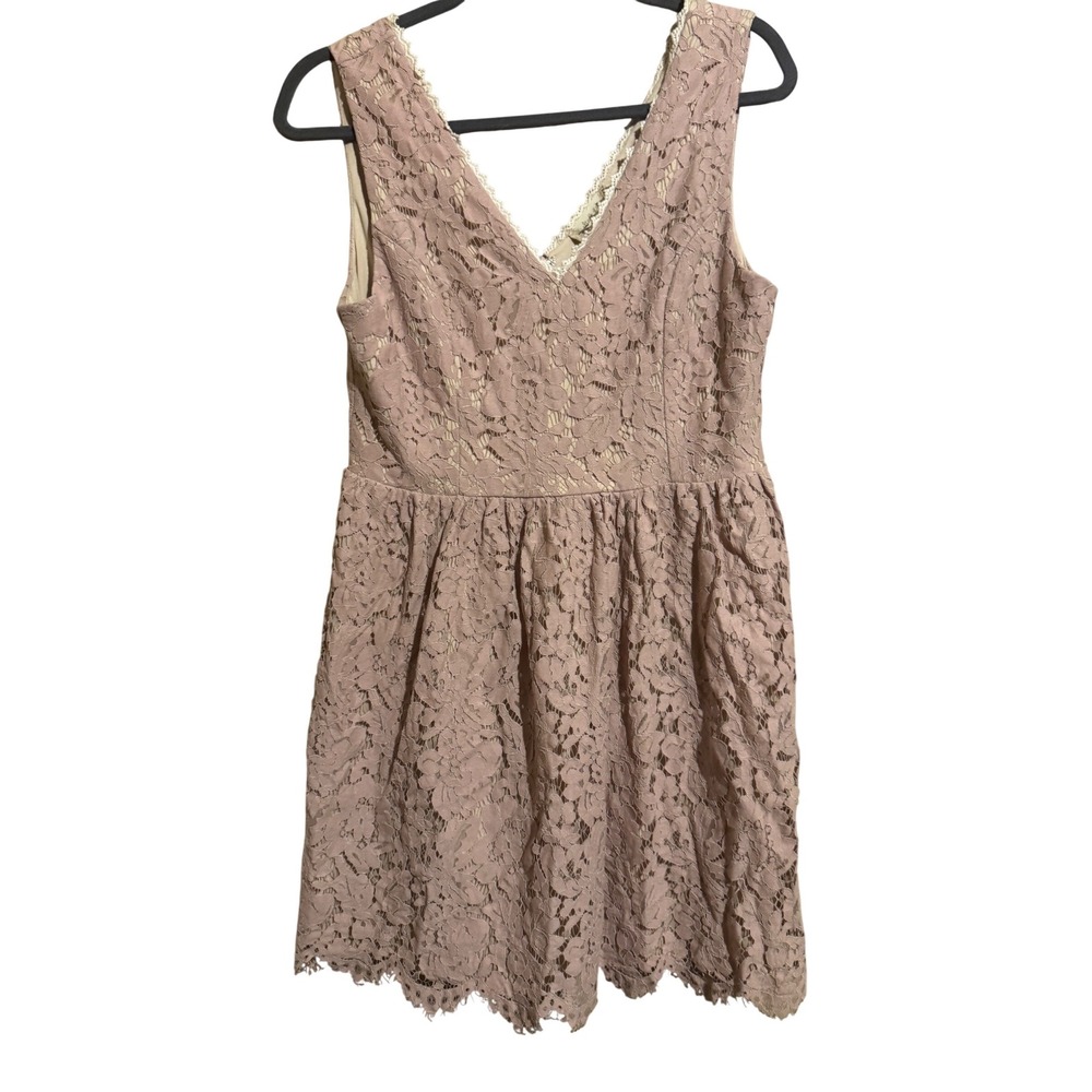 Altar'd State Womens Dusty Rose Floral Lace V-Neck Fit and Flare Mini Dress L - Picture 2 of 12